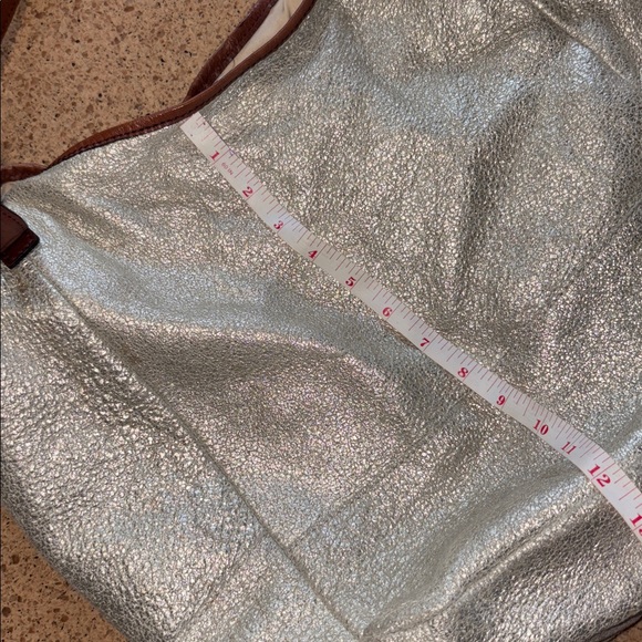 J.Crew Metallic Beacon Tote Bag Silver Brown Leather Studded Handle Large Size - Picture 4 of 14